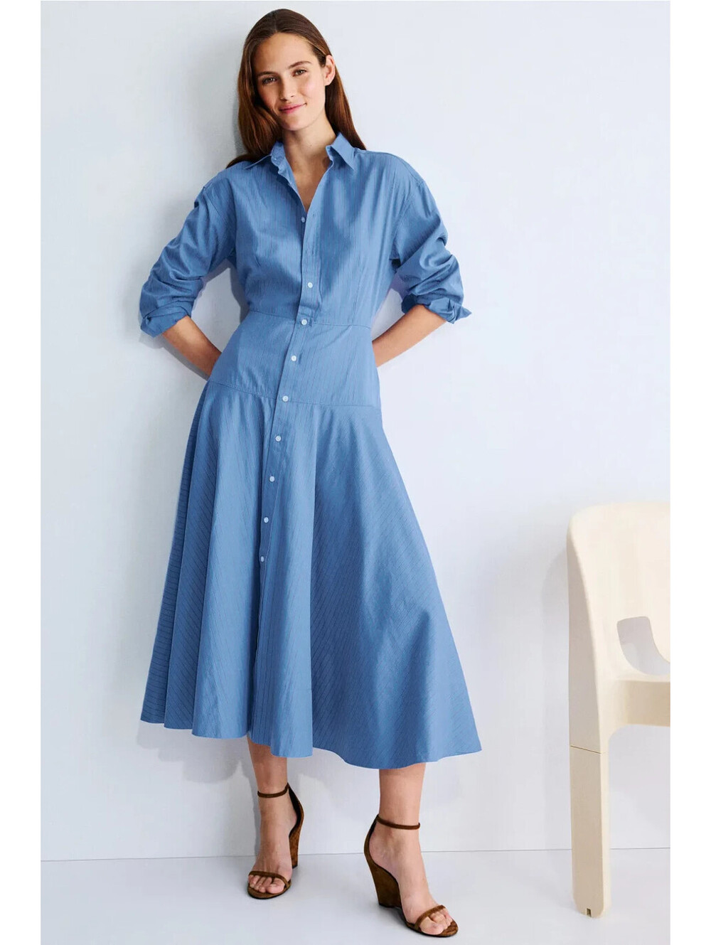 NEW, POLO RALPH LAUREN Stripe Cotton Poplin Shirtdress in Blue Sz 12 #MD2616